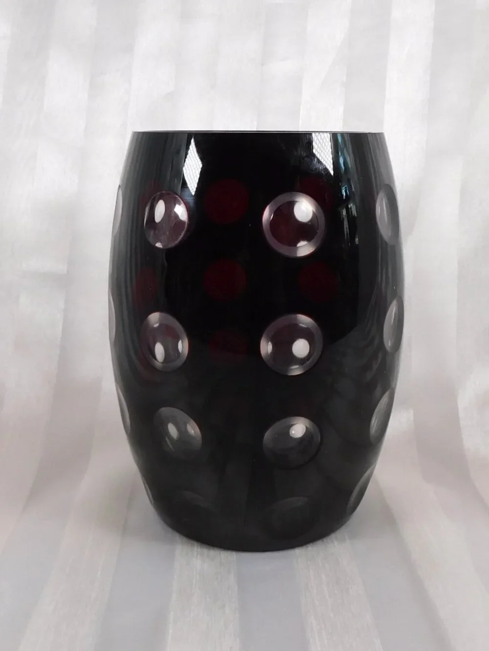 Dark Red Cut to Clear Short Round Vase # 26038